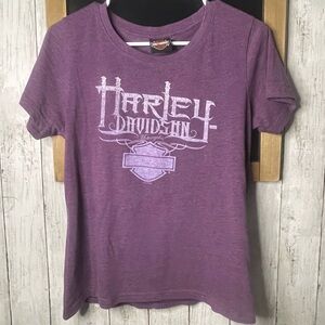 Harley Davidson Womens Purple T Shirt M Skull Wings Retro Palm Bay